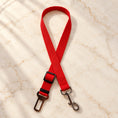 Load image into Gallery viewer, Red adjustable pet car tether with metal seatbelt clip and swivel snap hook