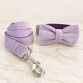Cargar la imagen en la vista de la galería, Lilac velvet dog collar with bow tie and matching lead