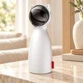 Load image into Gallery viewer, White automatic cat laser toy with black cat-ear head and red side tab on pale beige marble