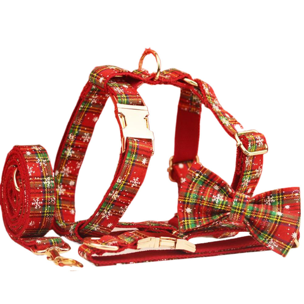 Snowflake Christmas Pet Collar Plaid Dog Rope Leash