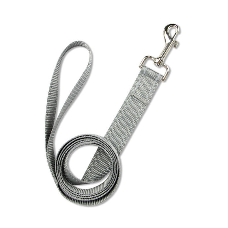 Grey reflective leash with metal clasp and padded loop handle rolled neatly