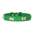 Load image into Gallery viewer, Green PU leather dog collar decorated with silver bone studs
