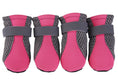Charger l'image dans la visionneuse de la galerie, Four pink breathable dog shoes with gray mesh sides and gray adjustable straps
