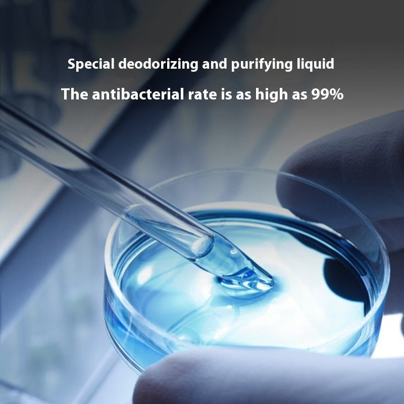 Close-up of special deodorizing and purifying liquid with 99% antibacterial rate