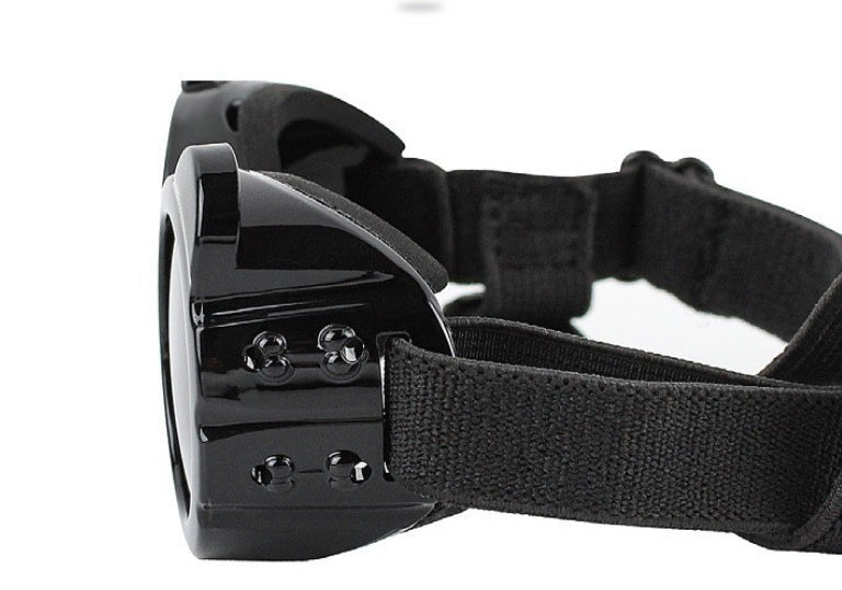 Close-up of foam padding inside black pet goggles