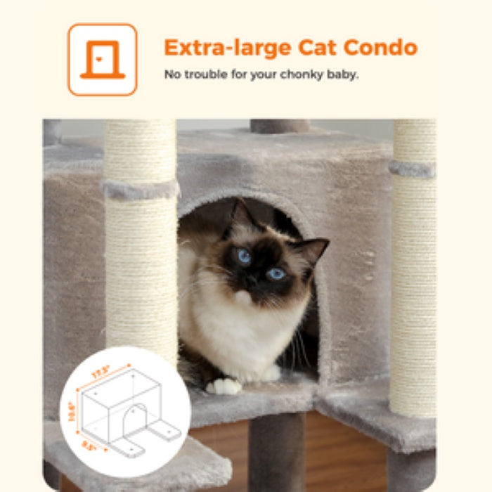 Arbre à chat d'intérieur PAWZ Road 55 pouces avec poteaux à gratter en sisal en peluche