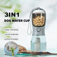 Load image into Gallery viewer, 3-in-1 portable dog water bottle and food container showing food compartment with dry treats and water reservoir below
