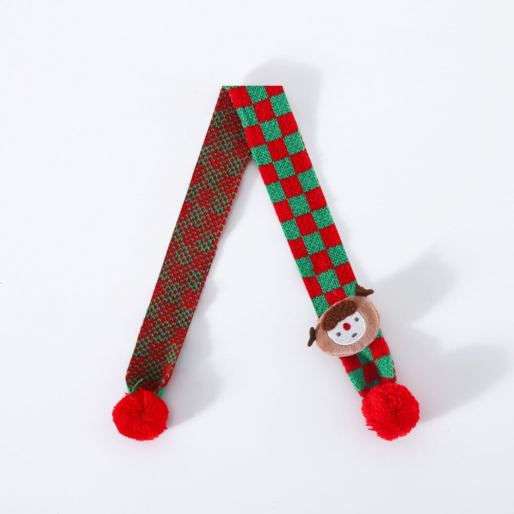 Knitted Wool Plaid Snowflake Santa Claus Scarf