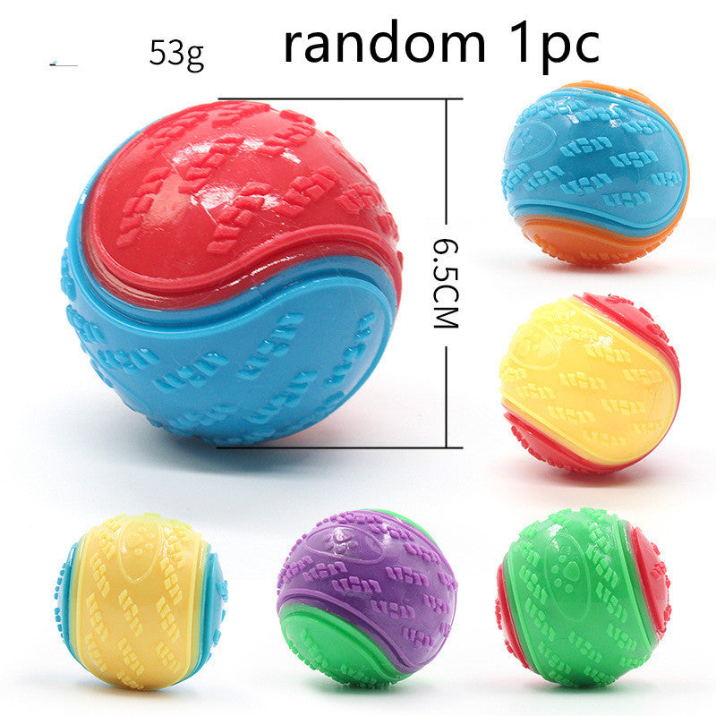Collection of colorful dog chew balls featuring textured surface and durable construction in random 3-color sets