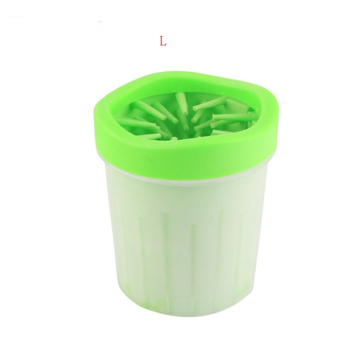 Green large size silicone dog paw washer cup with visible inside bristles