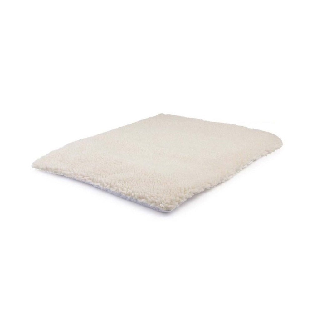Close-up of a plain white soft self-heating pet blanket mat displayed against a white background.