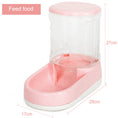 Charger l'image dans la visionneuse de la galerie, Pink automatic pet feeder with clear dry food reservoir and dimensions visible
