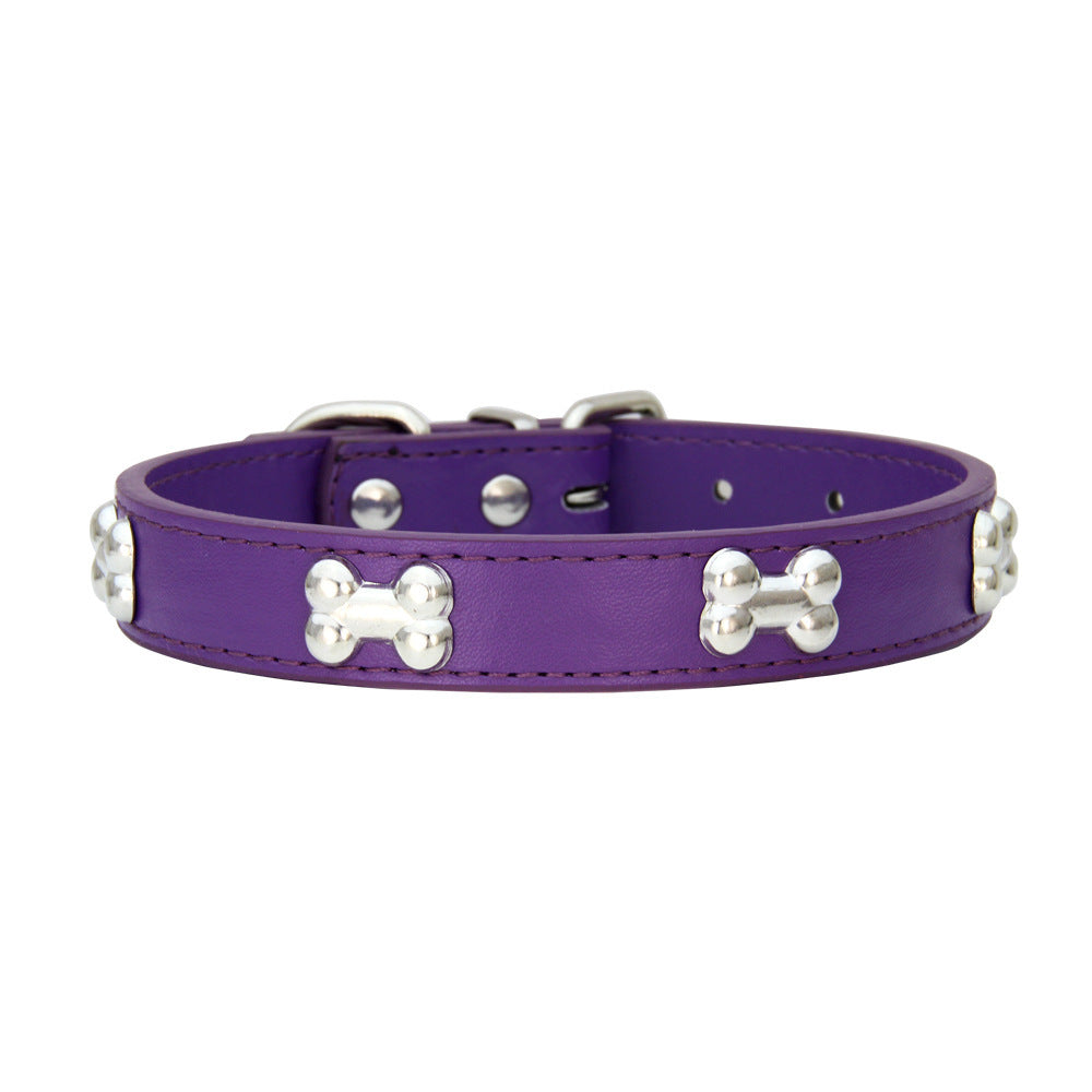 Faux Leather Dog Collar with Bone Studs