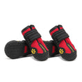Cargar la imagen en la vista de la galería, Pair of red and black waterproof dog shoes with velcro straps displayed on white background
