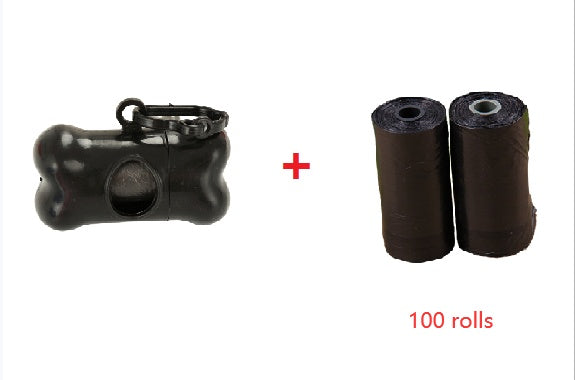 Bone-shaped dispenser plus 100 rolls of black dog waste bags
