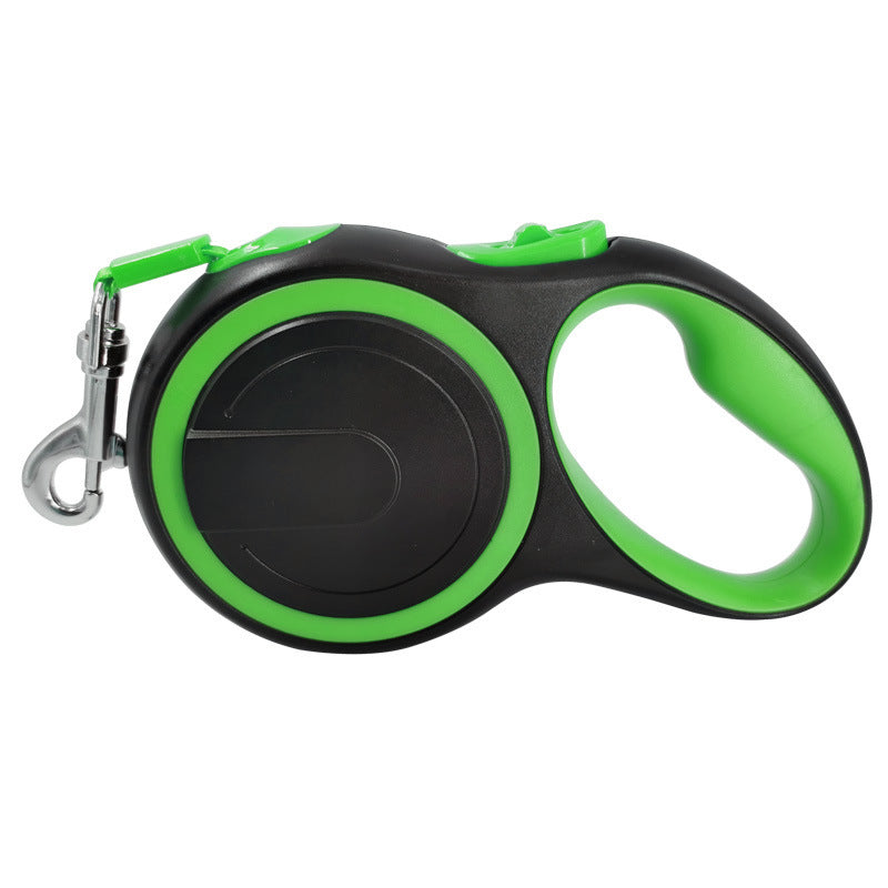 Green accented automatic retractable pet leash close-up of handle