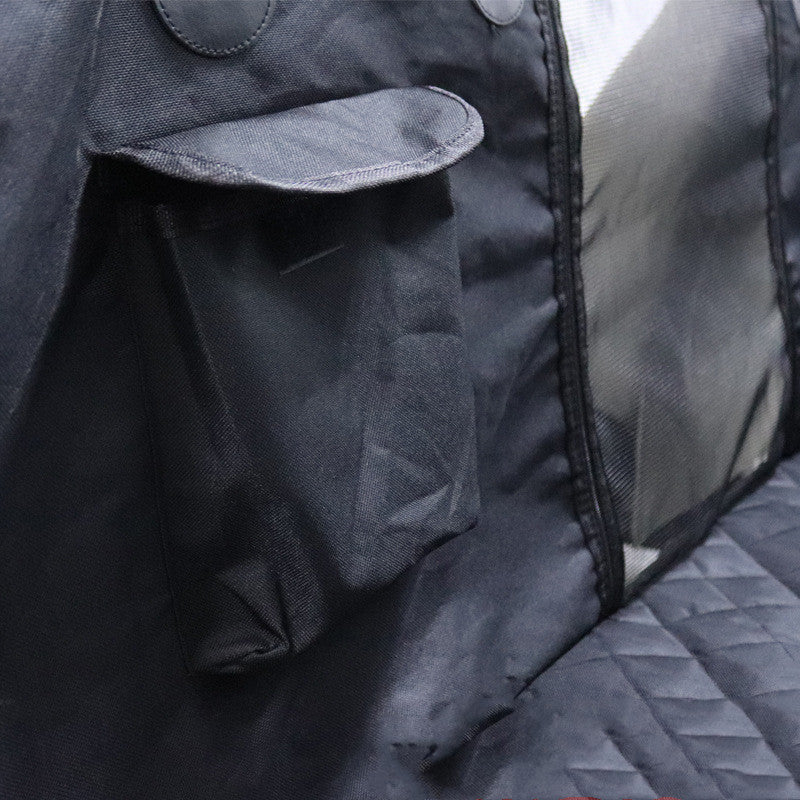Side view showing attached storage pocket on the car pet mat