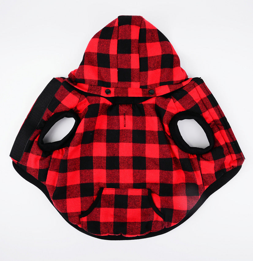 Autumn and winter plaid detachable hat thickened pet dog clothing