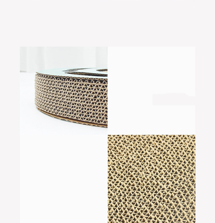 Close detail of the layered corrugated paper material used in the scratcher