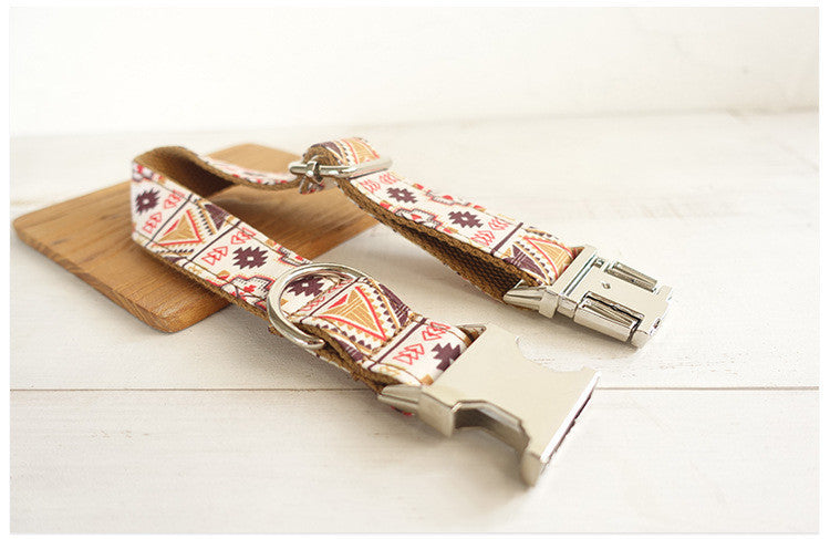 Metal clasp and adjustable buckle of the dog collar with fabric design