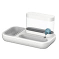 Charger l'image dans la visionneuse de la galerie, 3D render of white and gray automatic pet feeder showing dual compartments and clear water reservoir with purifier
