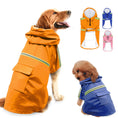 Cargar la imagen en la vista de la galería, Golden retriever dog wearing an orange waterproof reflective raincoat with hood and rear pocket
