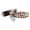 Load image into Gallery viewer, Leopard print dog collar and leash set laid out showing pattern and hardware
