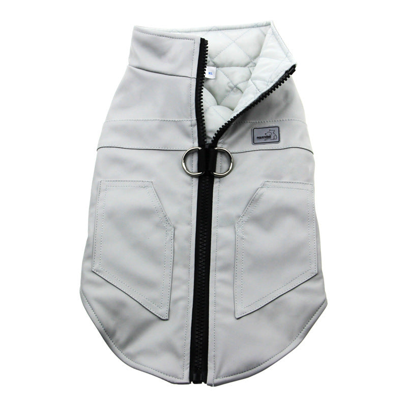 Single white quilted waterproof pet jacket showing soft quilted inner lining and black zipper