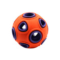 Charger l'image dans la visionneuse de la galerie, Orange and purple dog toy ball, close-up at 40mm size showing hollow openings.
