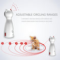 Load image into Gallery viewer, Side view of white cat laser toy with adjustable laser circling ranges marked from 1 to 5 and a kitten watching the laser path
