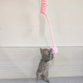 Load image into Gallery viewer, Gray and white cat biting blue spring rabbit hair ball toy
