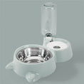 Cargar la imagen en la vista de la galería, Green automatic pet feeding station with stainless steel bowl, water bottle, and rounded support feet
