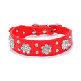 Load image into Gallery viewer, Red rhinestone dog collar featuring floral embellishments and buckle
