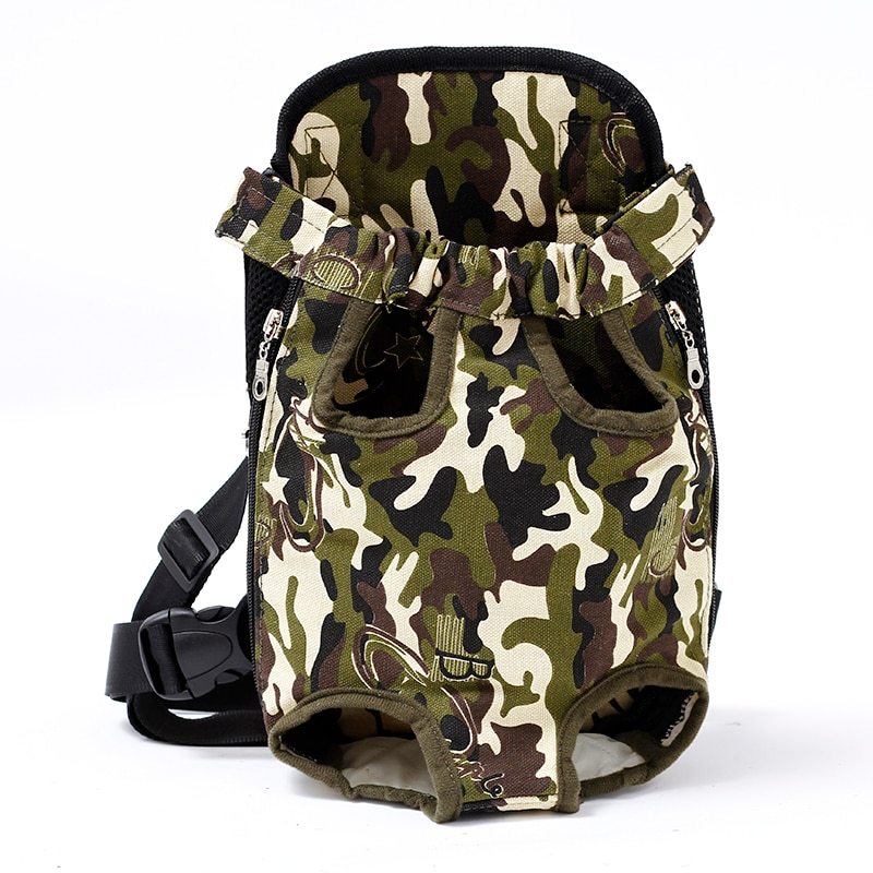 Camouflage-pattern pet carrier with side zippers and padded edges