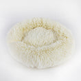 Load image into Gallery viewer, Cream colored plush round pet bed with shaggy faux fur texture
