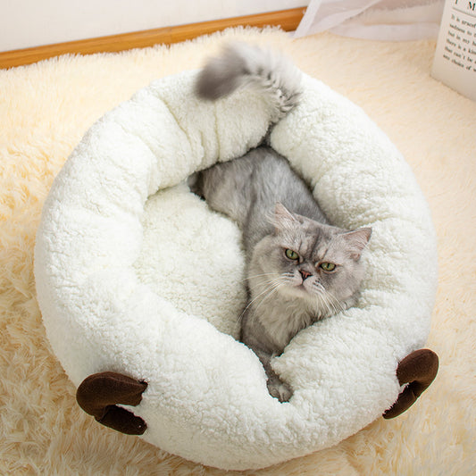 Arena para gatos redonda de lana de cordero para dormir profundamente