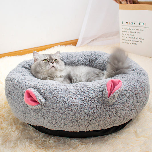 Arena para gatos redonda de lana de cordero para dormir profundamente