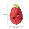 Load image into Gallery viewer, Red and green exotic fruit-shaped rubber dog toy with measurements showing 128mm height and 85mm width
