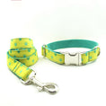 Cargar la imagen en la vista de la galería, Yellow and turquoise dog collar and matching leash laid out on white background
