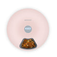 Load image into Gallery viewer, Top view of pink automatic pet feeder with digital screen and dry pet food visible in compartment
