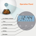 Load image into Gallery viewer, Close-up of the feeder’s operation panel digital screen showing time, low battery indicator, and control buttons labeled increase, decrease, feeding schedules, setting
