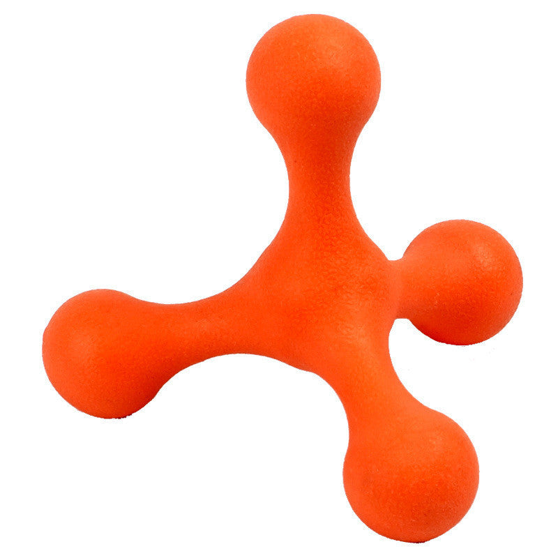 Orange three-pronged dog chew toy made of textured TPE material