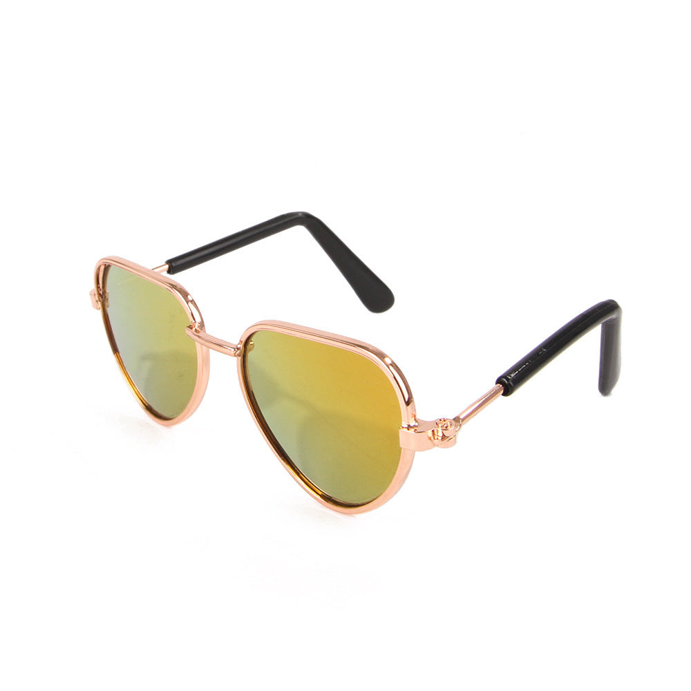 Gold metal frame polarized pet sunglasses with yellow gradient lenses on white background