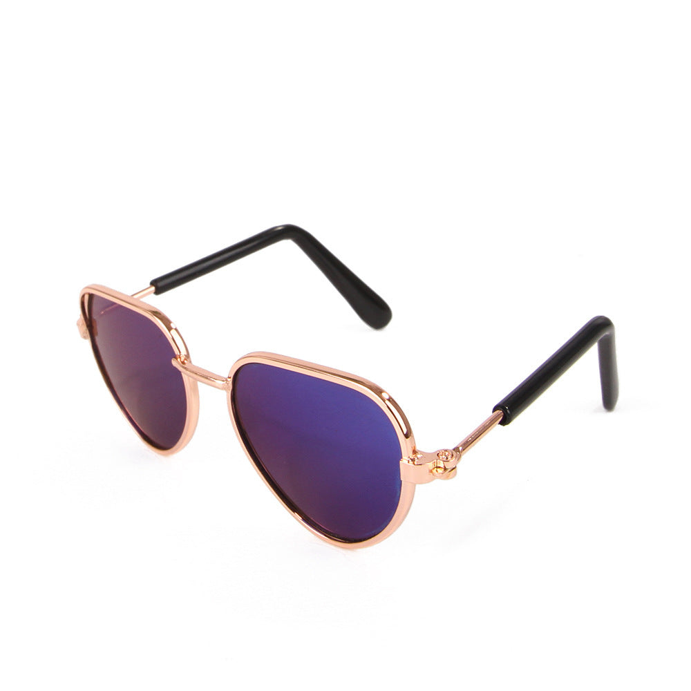 Gold metal frame polarized pet sunglasses with dark blue lenses on white background