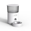 Cargar la imagen en la vista de la galería, White automatic pet feeder with lid and stainless steel bowl showing clean modern design

