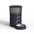 Cargar la imagen en la vista de la galería, Dark gray automatic pet feeder with stainless steel bowl and translucent ribbed food container
