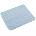 Cargar la imagen en la vista de la galería, Light blue pet cooling mat displayed flat on wooden floor, size 100x70 cm
