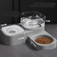 Load image into Gallery viewer, Gray automatic dual pet feeder with water reservoir and food bowl with dimensions overlay
