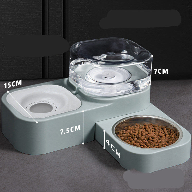 Pastel green automatic dual pet feeder with water reservoir and dry food bowl with dimensions
