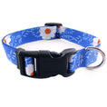 Cargar la imagen en la vista de la galería, Blue dog collar with white and orange floral pattern and black buckle
